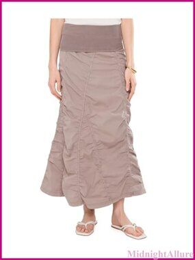 Gored Peasant Skirt Cotton Spandex Mid Rise Full Skirt Ankle Length Wear to Work